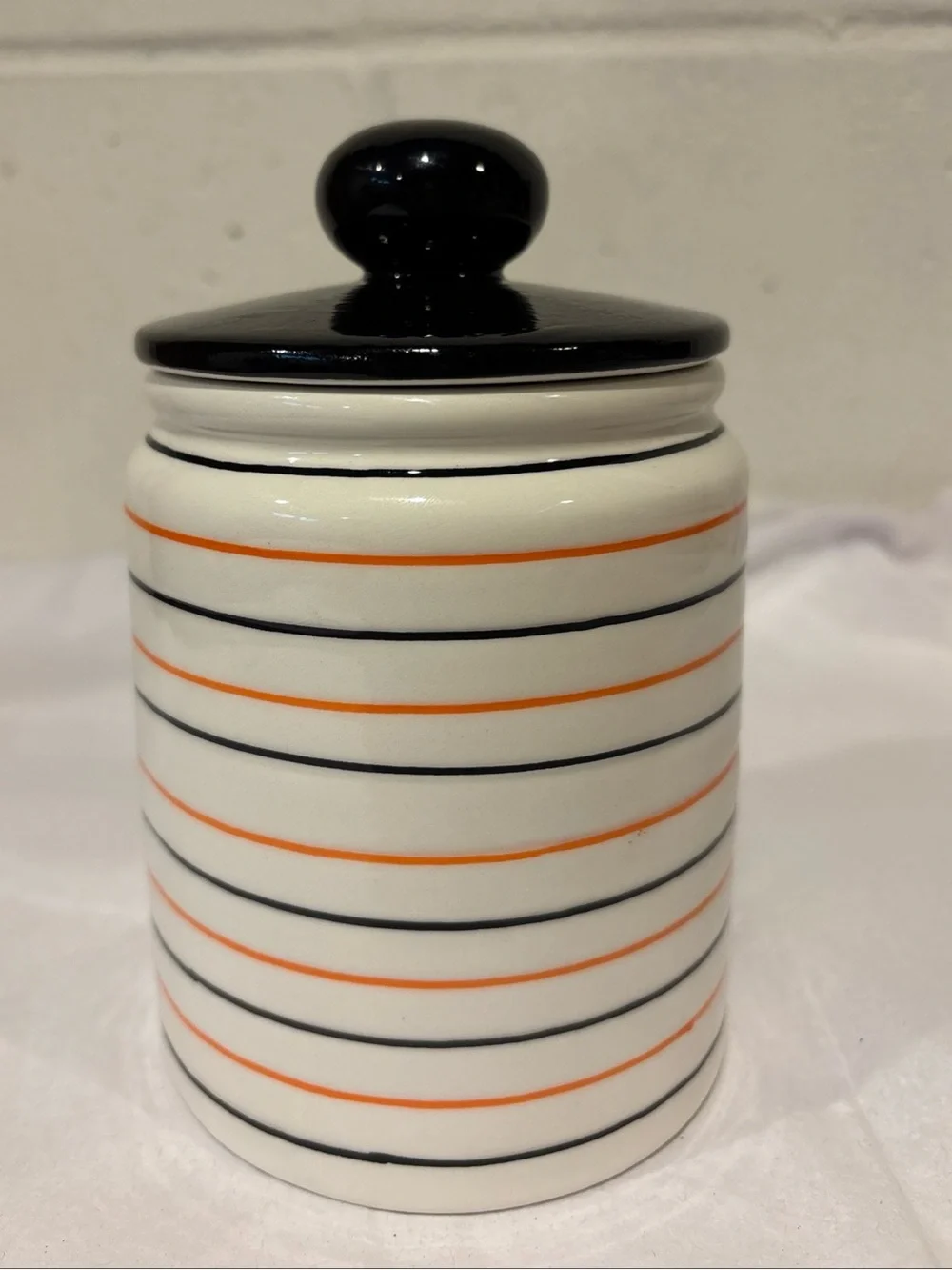 Halloween Jack O Lantern Ceramic Candy Jar Hand Painted with Lid